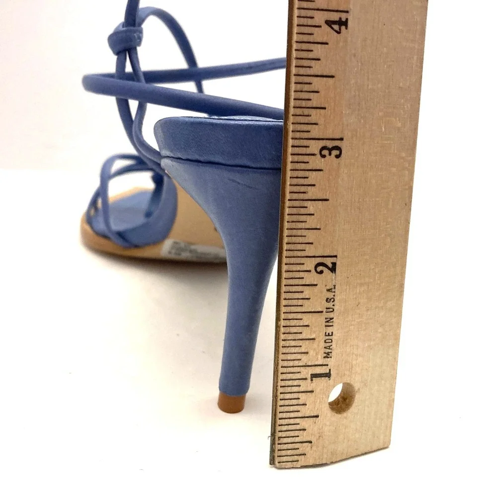 Schutz Abby Blue Leather Point Toe Strappy Wrap Around Stiletto Heels Womens 6.5